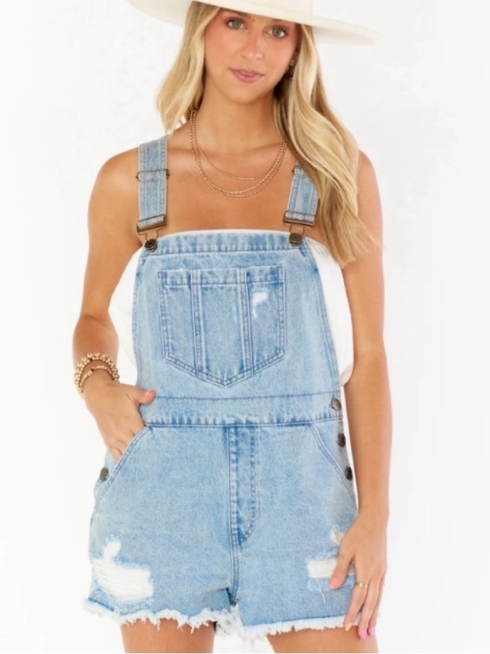 show me your mumu georgia distressed short overalls